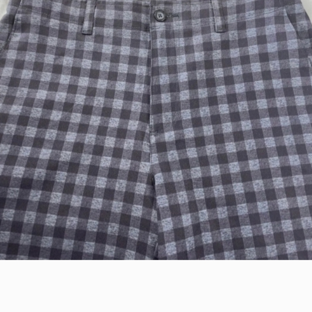 Gray Flat Front Shorts with Timeless Gingham Pattern